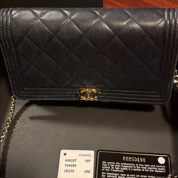 Chanel Navy Quilted Leather Clutch - Picture 2 of 5